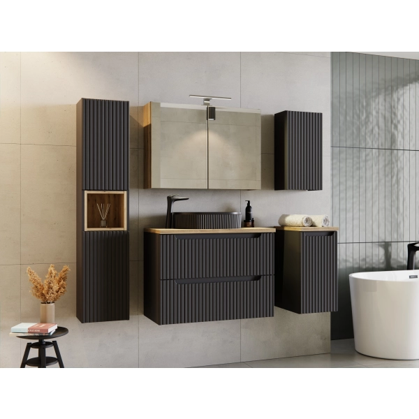 Zestaw Szafka łazienkowa 60 cm czarny mat z umywalką i blatem Nova Black SET-NOB B OAK 60CM D UN BEYOND 5 BM, Comad